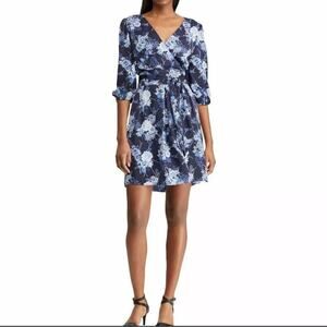 NWT American Living Navy Floral Long Sleeve Faux Wrap Midi Dress